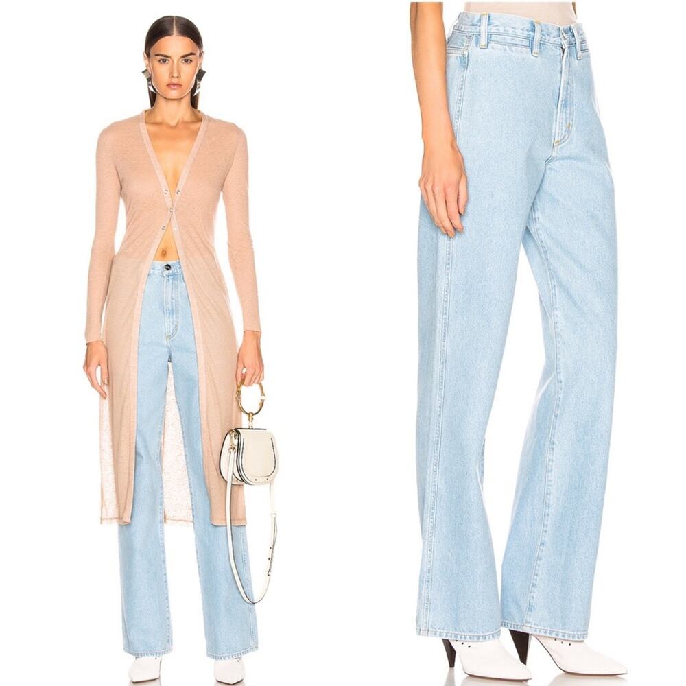 NEW GOLDSIGN Welt Pocket Trouser Light Wash Straight Leg Mom Bootcut Jeans 27